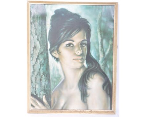 JH Lynch - Tina - An original 1960's retro vintage portrait print depicting the iconic lady in nude resting on tree. Framed. 