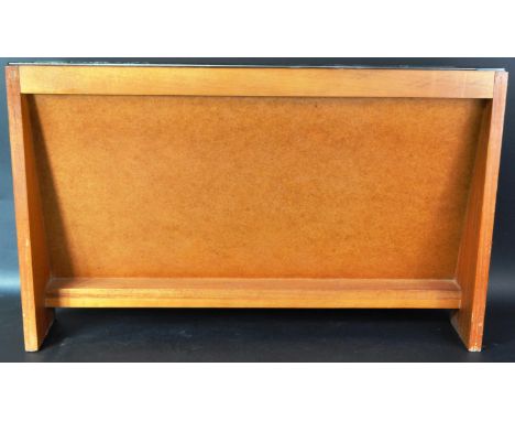 A retro vintage mid 20th Century teak wood space age dressing table / shop display mirror. The teak angular box frame with sl