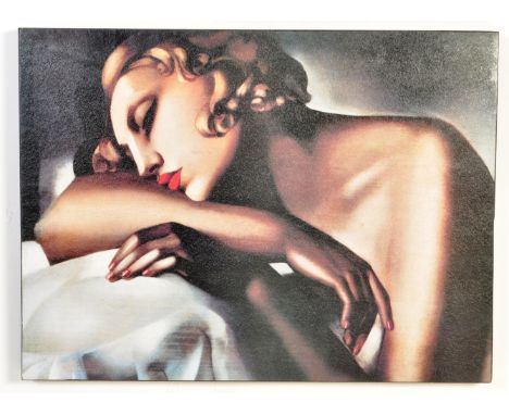 After Tamara De Lempicka ( Polish 20th Century ) - A large Art Deco inspired canvas print on box frame in the manner of Polis