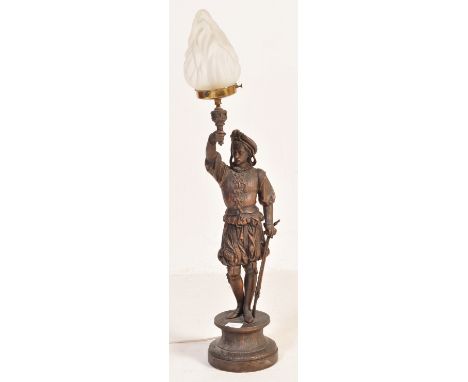 After Philippe Poitevin - Cavalier - An antique late 19th century French spelter freestanding lamp in the form of a Gentleman