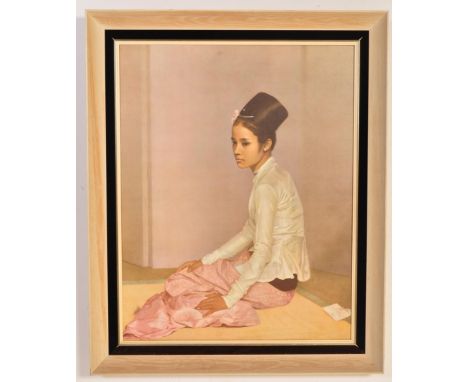 
Sir Gerald Kelly- A circa 1960's print of 'The Burmese Princess Saw Hon Nyun', set on a pink velvet background frame with gi