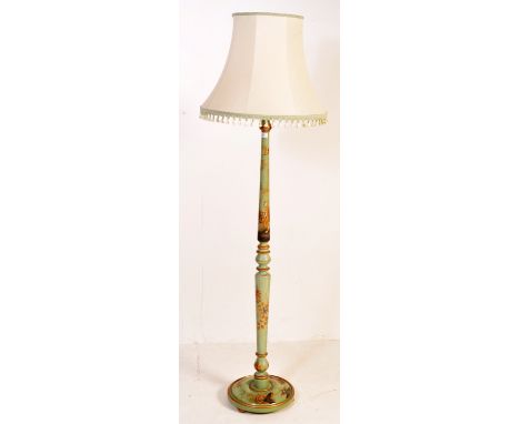 An early 20th century Chinoiserie standard lamp in the manner of Liberty of London. The lamp having blue ground with chintz s