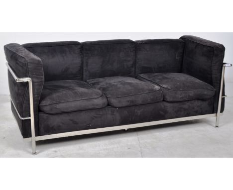 After Le Corbusier - LC2 - A good revival LC2 child's size three seat club sofa settee&nbsp; having an exterior tubed chrome 