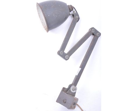 Memlite - An original 1950's retro vintage industrial factory work desk lamp having a shaped wide conical shade with circular