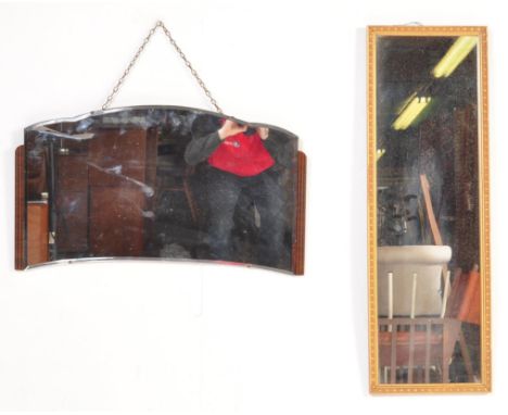 Two retro vintage 20th century mirrors comprising as Art Deco style wall mirror having reeded sides together with a gilt wall