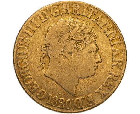 UNITED KINGDOM. George III, 1760-1820. Gold sovereign, 1820. London. Closed 2. Laureate head right; compact date in exergue, 
