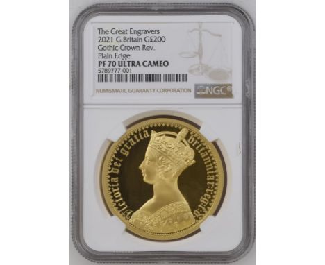 UNITED KINGDOM. Elizabeth II, 1952-2022. Gold 200 pounds, 2021. Royal Mint. Proof Plain Edge. The first coin in the series fe