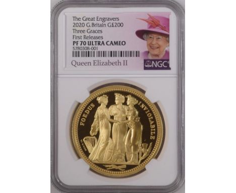 UNITED KINGDOM. Elizabeth II, 1952-2022. Gold 200 pounds, 2020. Royal Mint. Proof. The second issue from the Great Engravers 