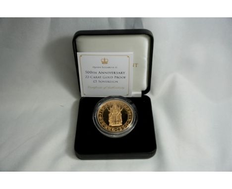 UNITED KINGDOM. Elizabeth II, 1952-2022. Gold 5 pounds (5 sovereigns), 1989. Royal Mint. Proof. Commemorating the 500 years a