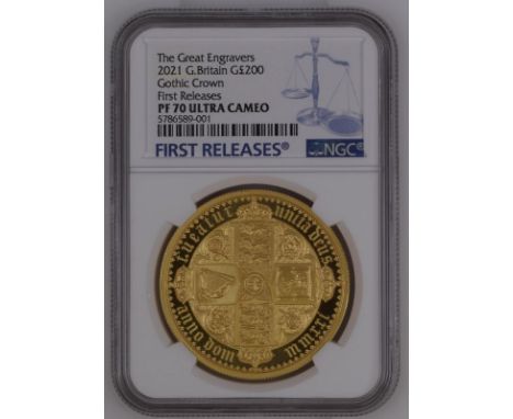 UNITED KINGDOM. Elizabeth II, 1952-2022. Gold 200 pounds, 2021. Royal Mint. Proof Milled Edge. A re-interpretation of William