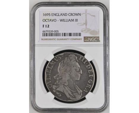 ENGLAND. William III, 1694-1702. Silver crown, 1695. London. OCTAVO. First laureate and draped bust of King William III right