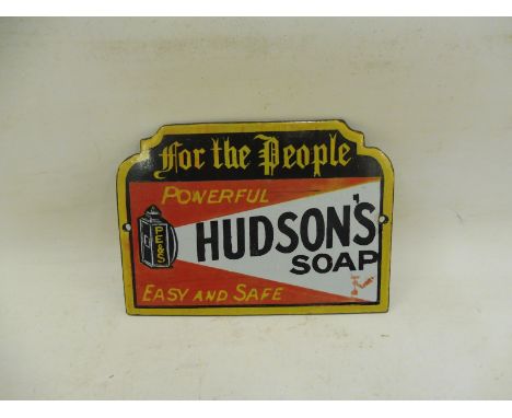 A miniature Hudson's Soap enamel sign, with some professional restoration, 5 x 3 1/2". 