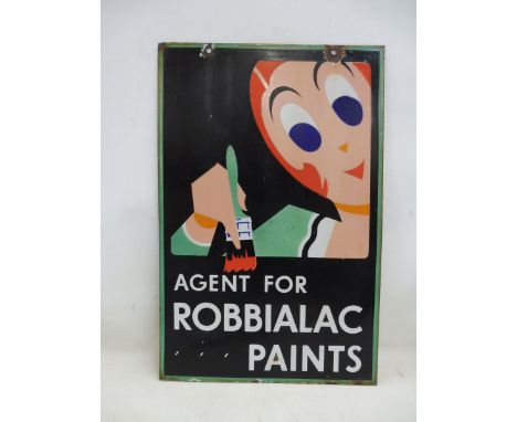 A Robbialac Paints pictorial double sided enamel sign, 16 1/4 x 24 3/4".