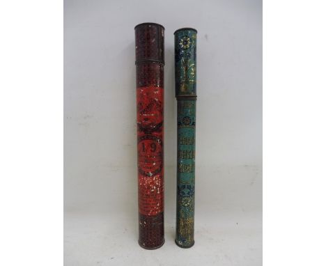 An Allcock's India Rubber Plasters cylindrical tin and a Field's Lighting taper tin.