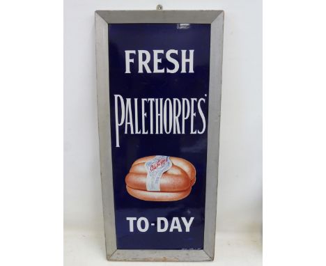 A Palethorpes' Sausages Fresh To-day rectangular enamel sign, in original frame, by Imperial Enamel, 17 3/4 x 38". 