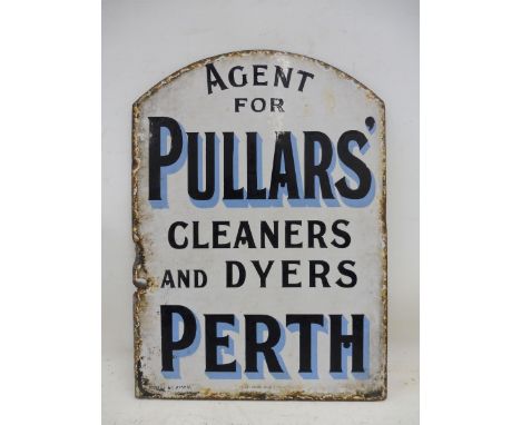 A Pullers' Cleaners and Dyers of Perth double sided enamel agency sign by Patent Enamel, 13 1/2 x 18 3/4".