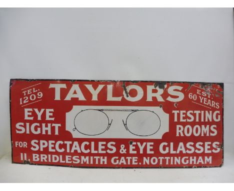 A Taylor's Spectacles and Eye Glasses part pictorial rectangular enamel sign, 60 x 24".