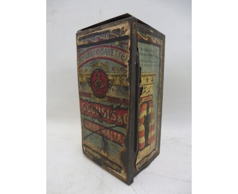 An early French cigarette tin bearing a paper label to each end: 'First Wessex Brigade Royal Field Artillery'.