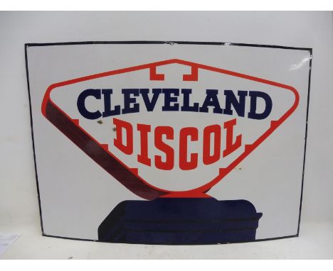 A good Cleveland Discol pictorial enamel sign depicting a central globe motif, trimmed, 44 1/4 x 31 1/4". 