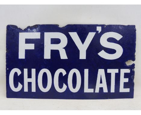 A Fry's Chocolates rectangular enamel sign with some repainting, 19 x 11".