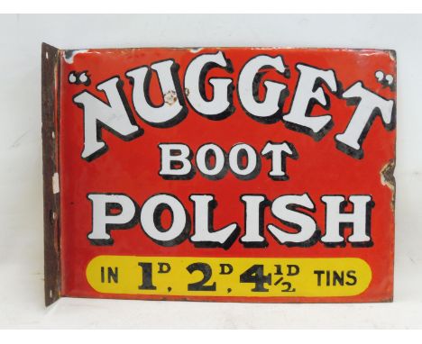 A Nugget Boot Polish double sided enamel sign with hanging flange, excellent gloss, 12 x 9". 