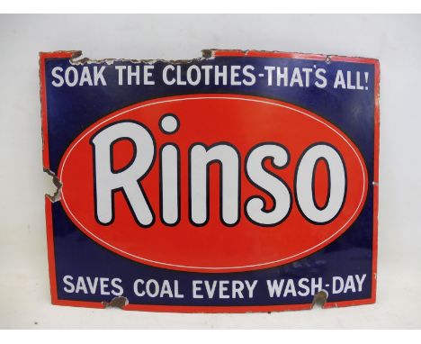 A Rinso 'Soak the clothes - that's all!' rectangular enamel sign, 24 x 18".