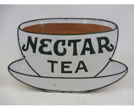 A Nectar Tea teacup-shaped enamel sign by Patent Enamel, 21 x 12 1/2". 