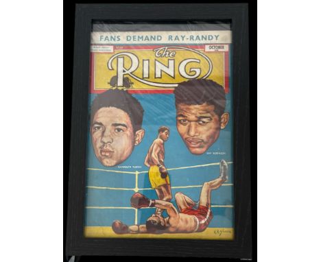 The Ring Magazine 13x10 inch overall framed and mounted vintage magazine dated October 1952 featuring Randolph Turpin and Sug