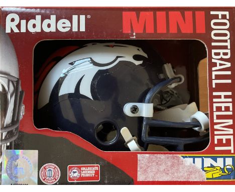 Riddell American Football miniature Denver Broncos vintage helmet. Good condition. All autographs come with a Certificate of 