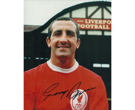 Gerry Byrne signed 10x8 inch colour photo pictured during his playing days with Liverpool. Good condition. All autographs com
