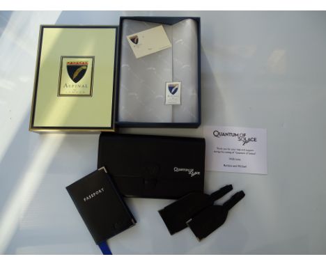 JAMES BOND: QUANTUM OF SOLACE: An ASPINAL of LONDON embossed leather travel set with note from BARBARA BROCCOLI and MICHAEL W