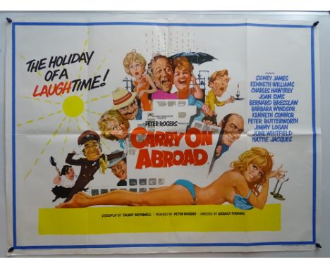 CARRY ON ABROAD (1972)  - British UK Quad film poster with art by PUTZU for this 'Holiday of a Laughtime!' 24th film in the C