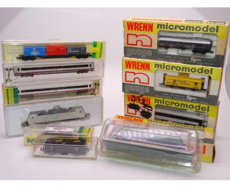 N Gauge: A mixed group of European Outline locomotives, coaches and wagons by MINTRIX, FLEISCHMANN and WRENN together with a 