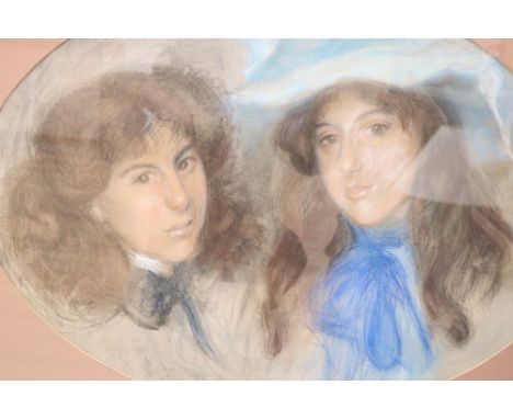 Early 20th century English School, pastel, Portrait of two sisters, oval, 51 x 71cm