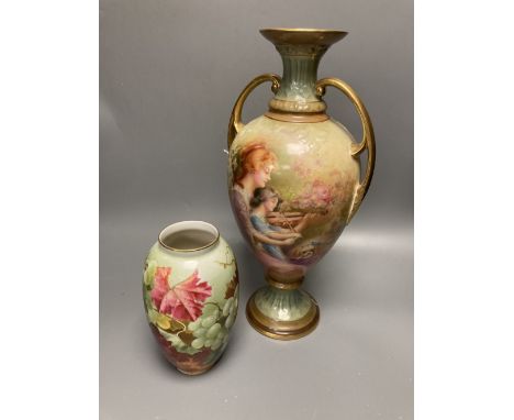 A Crown Staffordshire baluster vase painted with various grapes, the base titled Painted at Worcester England by W. Hartshorn