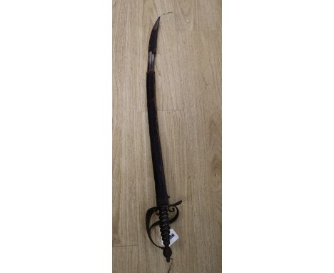 A 17th century English dress sword with fullered blade, leather scabbard, 99cm (the latter a.f.)