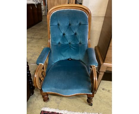 A Victorian mahogany button back back armchair