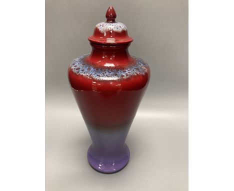 A Poole pottery flambe vase and cover, inspired by Ruskin and made for the V &amp; A Arts and Crafts Exhibition 2005, height 