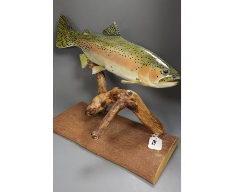 A painted wood model of a fish, 54cm