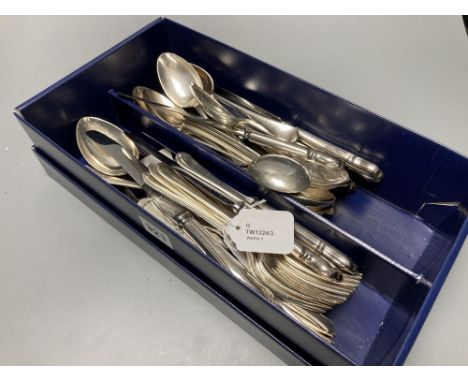 A silver Old English pattern tablespoon, 2.65oz and a quantity of plated and stainless steel flatware