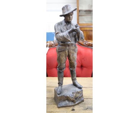 A large Goldscheider cold painted pottery figure of a cowboy, height 67cm formerly mounted as a lamp