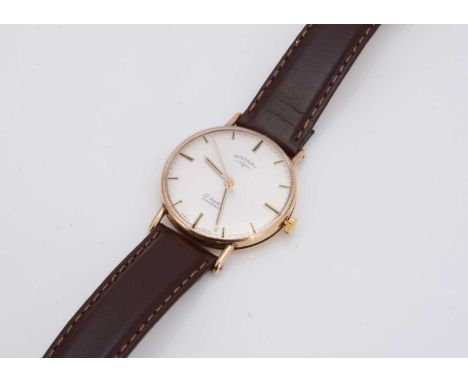 A c1970s Rotary maunal wind 9ct gold cased wristwatch, 30.5mm, silvered dial with gilt batons, appears to run, strap damaged,