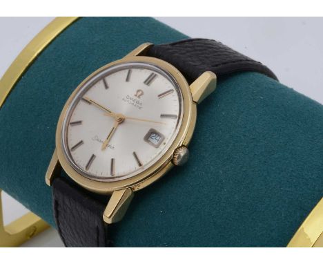 A 1960s Omega Automatic Seamaster gold plated and stainless steel wristwatch, 33.5mm, silvered dial with gilt batons and date