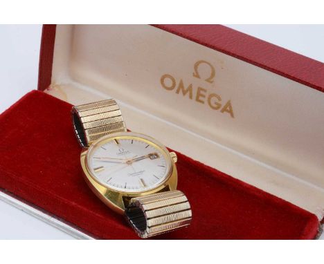 A c1970s Omega Automatic Seamaster Cosmic gold plated wristwatch, 35mm, silver dial with batons and having date aperture, pla