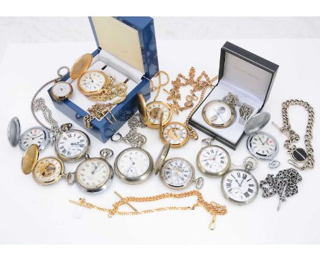 A collection of vintage and modern pocket watches, including a gold plated Rotary example in box, another boxed modern watch 