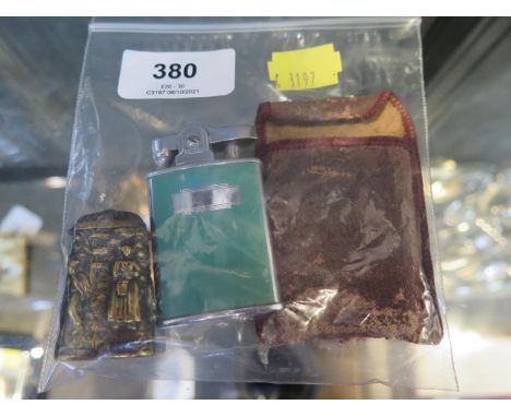 A gilt metal vesta case, together with an enamel petrol lighter by Ronson 