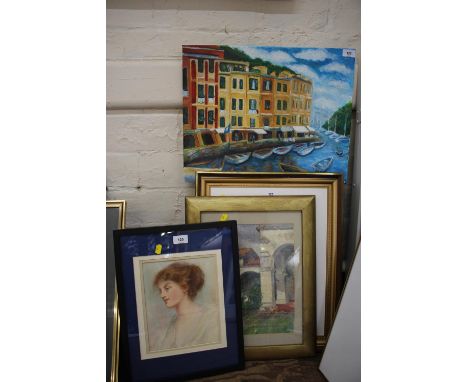K. AlchiMediterranean harbour sceneoil on canvas, signed40 x 50 cmand six other paintings (7) 