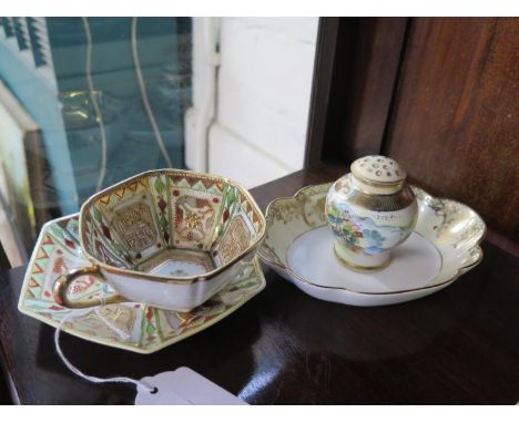 A Noritake cup and saucer together with a shallow dish and a small sander pot 