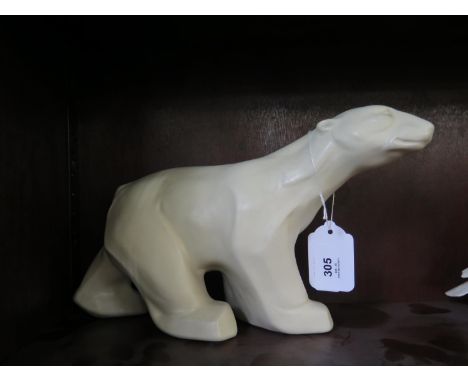 A large matt glazed pottery model of a polar bear in the Art Deco style, unmarked 