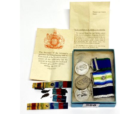 A group of medals.inscriptions read: 066625 D.J.FRICKER. R.0.1 R.NRS D J FRICKER DO66625J NP 1820DO66625J D.JFRICKER RS HMS C